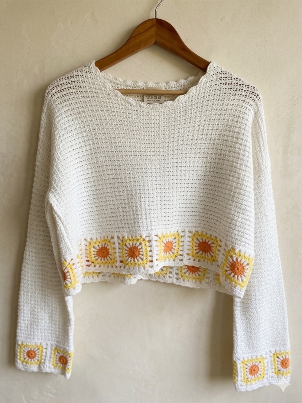 Crochet Sunflower Granny Square Crop Knit Sweater Top XL New⁠ coquette oversized